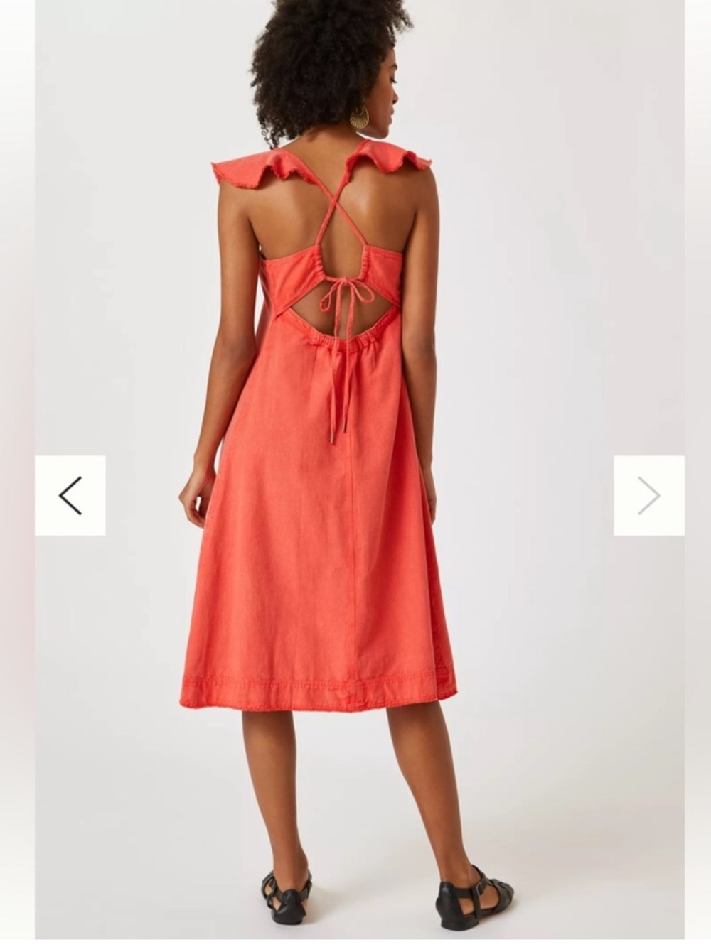 Anthropologie Pilcro flutter sleeve coral midi dress linen cotton - Picture 5 of 16